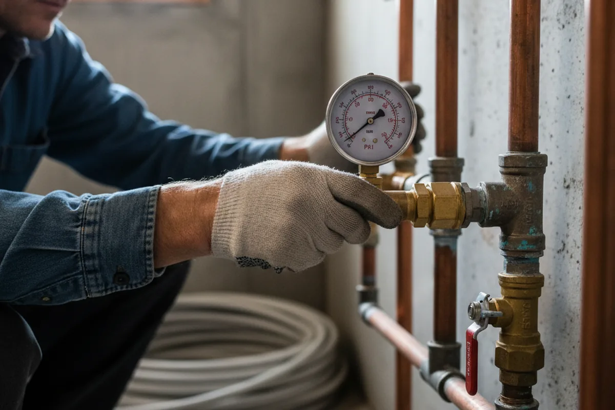 Pressure testing a repaired line during Water Line Repair in Ovalo